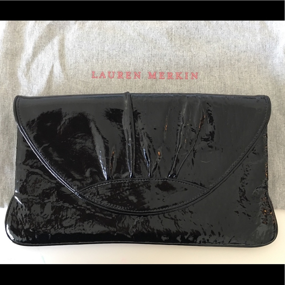 Large Lauren Merkin Black Patent Leather Clutch
